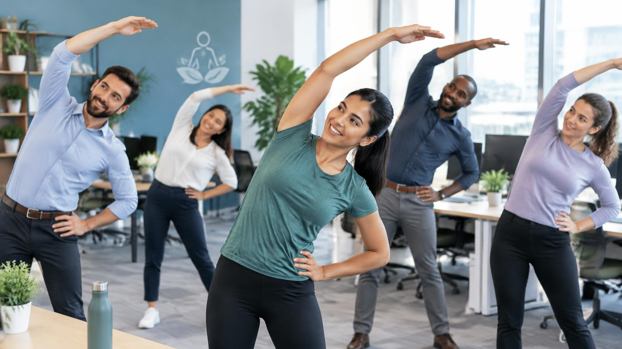 employees doing group exercise