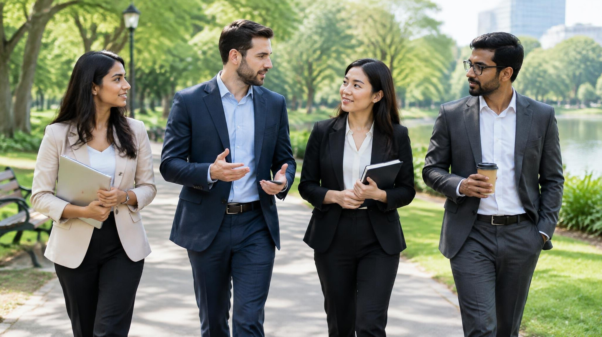 walking meeting in park